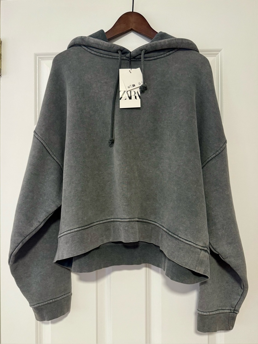 Zara Washed Hoodie Sweatshirt in Anthracite Grey size M Medium. NWT